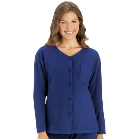 Women's Fleece Button Front Cardigan Sweater, Medium, Navy