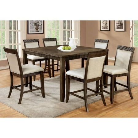Furniture of America Midkiff Transitional 7 Piece Counter Height Wood Dining Table Set