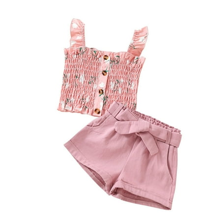 Toddler Kids Girls Clothes Summer Sleeveless Floral Ruffle Strap T Shirt Tops Bow Shorts Casual 2PCS Outfits Set For 4-5 Years
Toddler Kids Girls Clothes Summer Sleeveless Floral Ruffle Strap T Shirt Tops Bow Shorts Casual 2PCS Outfits Set For 4-5 Years
