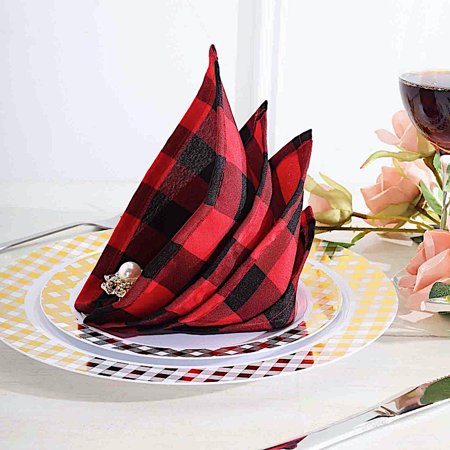 BalsaCircle 50 Pieces 15 x 15 Black Red Gingham Checkered Polyester Napkins