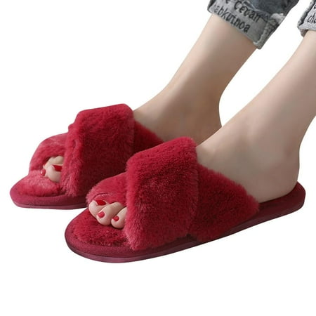 HOTWINTER Women Plush Furry Cross Band Open Toe Slippers Sandals Faux Fur Comfy Home Ladies Flat Slides Shoes
HOTWINTER Women Plush Furry Cross Band Open Toe Slippers Sandals Faux Fur Comfy Home Ladies Flat Slides Shoes