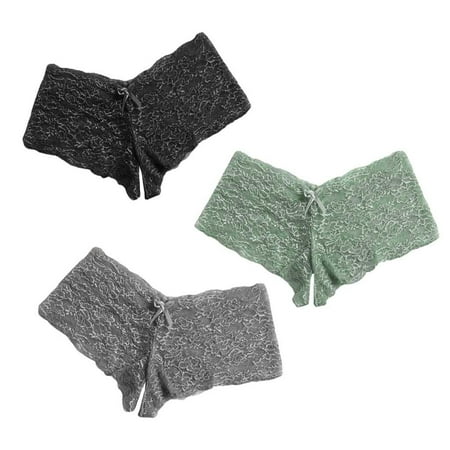 BIZIZA Women s Briefs Lace Lingerie Panties Pack of 3 Sexy Low Rise Boy Shorts Black M