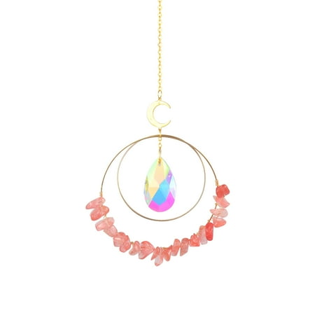 FTjfrsbc Crystal Sunlight Trapping Windchime Prism Light Catching Pendant (Pink)