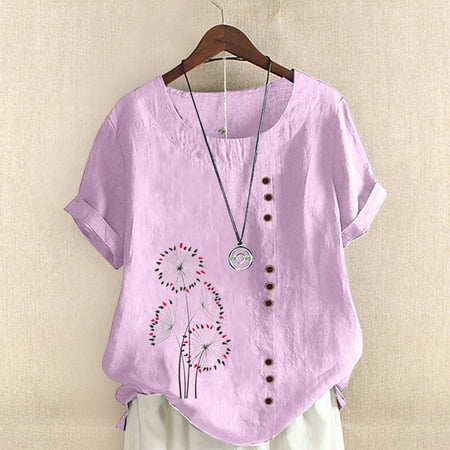 WOXINDA Women s Printed Round Neck Raglan Sleeve Hem Slit Loose Short Sleeve Button Decoration Shirt Womens Tee Tops Cotton Bra plus 
WOXINDA Women s Printed Round Neck Raglan Sleeve Hem Slit Loose Short Sleeve Button Decoration Shirt Womens Tee Tops Cotton Bra plus