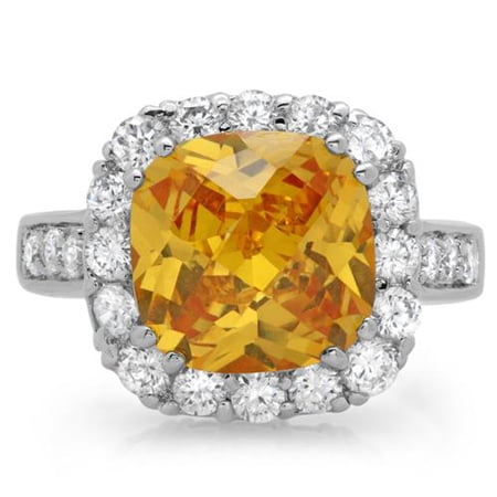 Sterling Essentials Silver Fancy Yellow Chessboard Cubic Zirconia Cocktail Ring