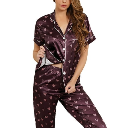 Sanviglor Ladies Pajamas Sets Satin Sleepwear 2 Pieces Outfits Nightgown Casual Lounge Set Home Clothes Nightwear Purple Red XL
Sanviglor Ladies Pajamas Sets Satin Sleepwear 2 Pieces Outfits Nightgown Casual Lounge Set Home Clothes Nightwear Purple Red XL