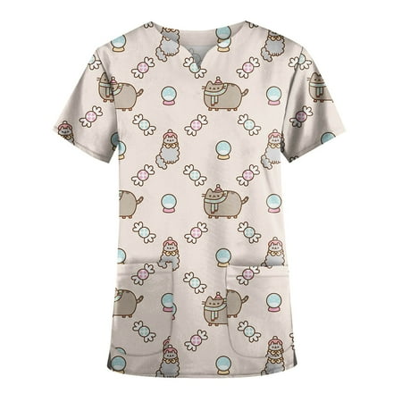TKing Fashion Women Plus Size Scrubs Top V-Neck Short Sleeve Fruit Print Pockets Work Blouse for Women Khaki XL
TKing Fashion Women Plus Size Scrubs Top V-Neck Short Sleeve Fruit Print Pockets Work Blouse for Women Khaki XL