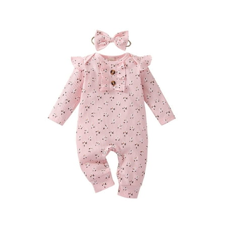 Gureui 2Pcs Newborn Infant Toddler Baby Girl Romper Outfits Long Sleeve Floral Printed Ruffles Decor O-Neck Overalls + Bow-Knot Headband Set
Gureui 2Pcs Newborn Infant Toddler Baby Girl Romper Outfits Long Sleeve Floral Printed Ruffles Decor O-Neck Overalls + Bow-Knot Headband Set