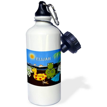 3dRose Elijah - Tyrannosaurus Rex at the Beach Sports Water Bottle 21oz