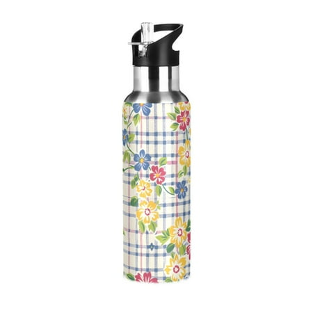 ALAZA Flower on Checkered Grid Water Bottle Insulated Flask Stainless Steel Straw Lid 20 oz
ALAZA Flower on Checkered Grid Water Bottle Insulated Flask Stainless Steel Straw Lid 20 oz