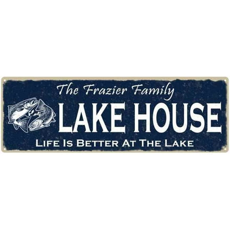 The FRAZIER Family Lake House Sign 8x24 Metal Fishing Cabin Decor 108240101314
