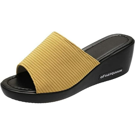 CoCopeaunts Womens Wedges Sandals Slip on Wedges Platform Slide Sandals High Heeled Open Toe Slippers Slides Shoes