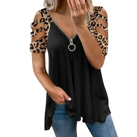 Womens Summer Printed Blouse Sexy V Neck Cold The Shoulder Hollow Tops Casual Short Sleeve Zipper Up T-Shirt Blouses
Womens Summer Printed Blouse Sexy V Neck Cold The Shoulder Hollow Tops Casual Short Sleeve Zipper Up T-Shirt Blouses