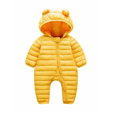 Capreze Hooded Puffer Jumpsuit Solid Color Romper for Newborn Casual Long Sleeve Playsuit Travel Down Bodysuit Yellow-Zip 90cm
Capreze Hooded Puffer Jumpsuit Solid Color Romper for Newborn Casual Long Sleeve Playsuit Travel Down Bodysuit Yellow-Zip 90cm
