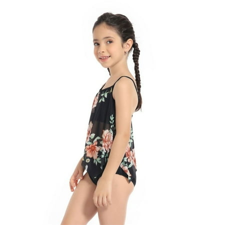 

Gubotare Teen Kids Girls Swimsuits 2Piece Kids Swimsuits Girl Sun Sleeveless Mesh Floral Prints Cow Print Swimsuit with Shorts Dark Blue 6-7 Years