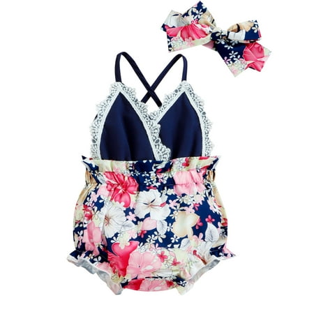 Calsunbaby Newborn Baby Girls Casual Romper Floral Printed Sleeveless Backless Lace Ruffled BodysuitHeadband Dark Blue 9-12 Months
Calsunbaby Newborn Baby Girls Casual Romper Floral Printed Sleeveless Backless Lace Ruffled BodysuitHeadband Dark Blue 9-12 Months