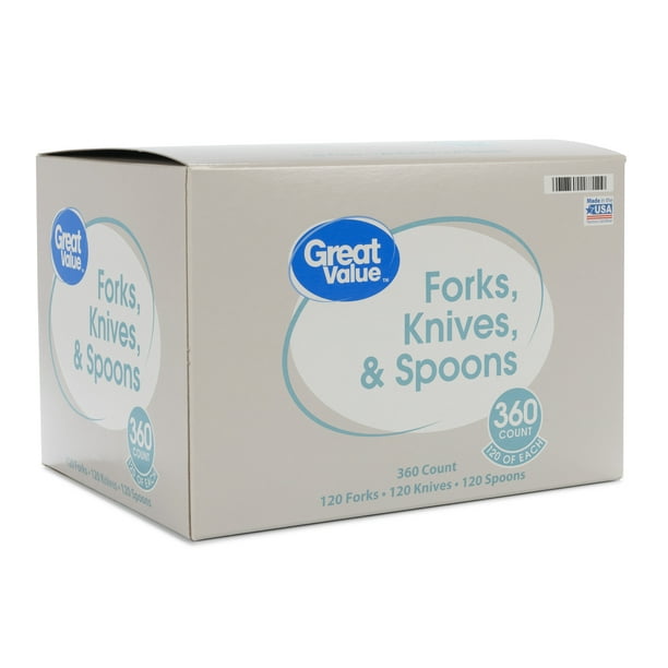 Great Value Everyday Assorted White Plastic Cutlery, 360 Count