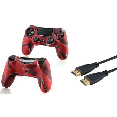 Insten Black 3FT Ver2 M\/M High Speed HDMI Cable+Camouflage Navy Red Case for Sony PS4 Playstation 4