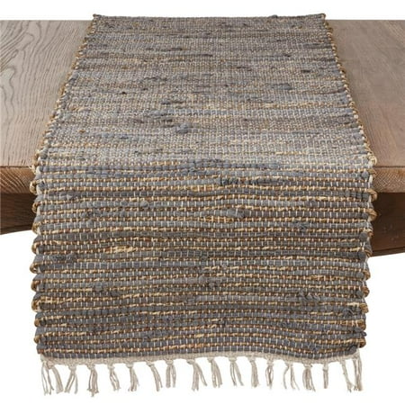 SARO Fringed Chindi Table Runner Blue & Grey