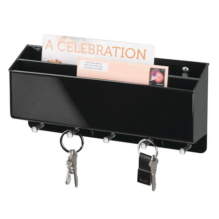 mDesign Wall Mount Plastic Divided Mail Organizer Storage Basket - 2 Sections 5 Metal Peg Hooks - for Entryway Mudroom Hallway Kitchen Office - Holds Letters Magazines Coats Keys - Black
mDesign Wall Mount Plastic Divided Mail Organizer Storage Basket - 2 Sections 5 Metal Peg Hooks - for Entryway Mudroom Hallway Kitchen Office - Holds Letters Magazines Coats Keys - Black