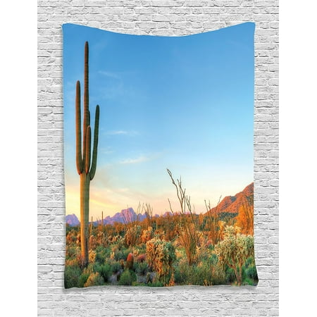 Saguaro Cactus Decor Tapestry By , Sun Goes Down in Desert Prickly-Pear Cactus Southwest Texas National Park, Bedroom Living Room Dorm Decor, 40 W x 60.., By Ambesonne