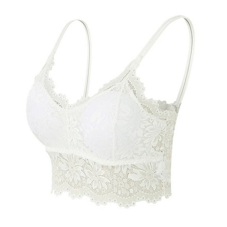 

DENGDENG Women Push Up Bralette Floral Longline Bralettes Top Sexy Bandeau Lace Cami Bras White S-M