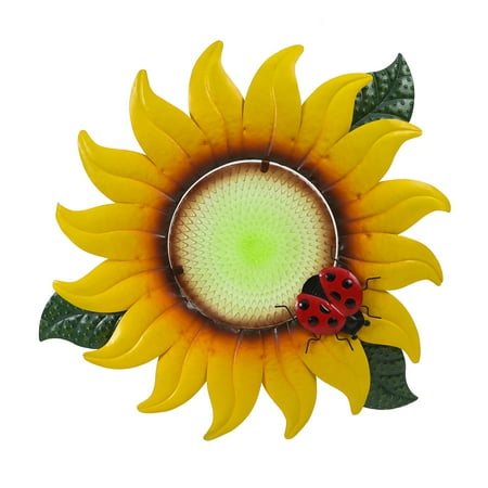 HomeStock Beachy Boho Yellow Sunflower Metal And Glass Outdoor Wall Decor