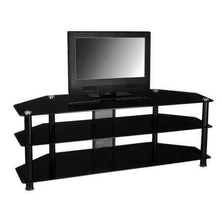 RTA Home and Office TVM-060B Black Tempered Glass and Aluminum TV Stand with Wire Management