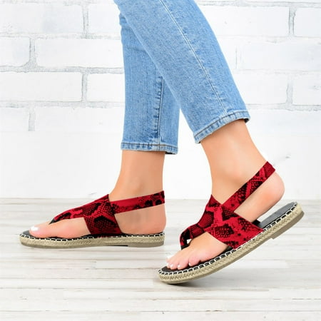 HIBRO Women s Fashion Leather Snake Print Cross Strap Rubber Bottom Flat Sandals