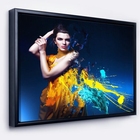 DESIGN ART Designart 'Sexy Woman in Long Yellow Robes' Portrait Framed Canvas Art Print