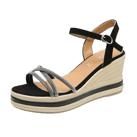 Fashion Summer Women Sandals Wedge High Heel Platform Rhinestone Cross Strap Casual Pu sandals for Women Black
Fashion Summer Women Sandals Wedge High Heel Platform Rhinestone Cross Strap Casual Pu sandals for Women Black