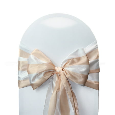 Your Chair Covers - 10 Pack Satin Sashes Peach/White Striped