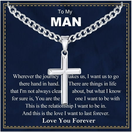 APSVO Silver Cross Necklaces for Men to My Man Gifts from Girlfriend Wife 316L Stainless Steel Cross Pendant Chain Catholic Religious Christian Birthday Jewelry Gifts Ideas Boyfriend Husband
