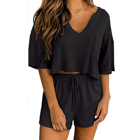 Avamo Women Loungewear Ladies Tops and Shorts 2 Piece Outfits Lounge Sets V Neck Baggy Pajamas Solid Color Summer Nightwear Black S
Avamo Women Loungewear Ladies Tops and Shorts 2 Piece Outfits Lounge Sets V Neck Baggy Pajamas Solid Color Summer Nightwear Black S