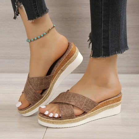 Slippers Women Women Shoes Thick Soled Solid Color Slope Heel Open Toe Shoes Cloth Brown 42
Slippers Women Women Shoes Thick Soled Solid Color Slope Heel Open Toe Shoes Cloth Brown 42
