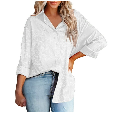 Women s Basic Button Down Shirts Long Sleeve Plus Size Turndown Collar Button Down Loose Tshirt Fashion Long Sleeve Comfy Tunic Blouse Top for Ladies