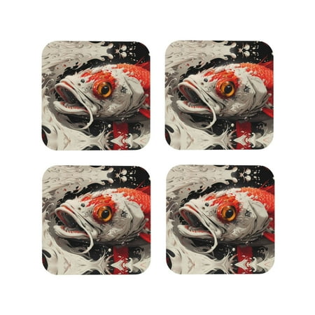 Coasters Set of 4 - Abstract Red Koi Fish Art Drink Coasters for Tabletop Protection Leather Coasters for Living Room Decor and Housewarming Gift Square
Coasters Set of 4 - Abstract Red Koi Fish Art Drink Coasters for Tabletop Protection Leather Coasters for Living Room Decor and Housewarming Gift Square