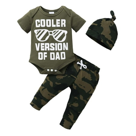KIMI BEAR Newborn Baby Boys Outfits 6 Months Newborn Boy Summer Outfits 9 Months Newborn Boy COOLER VERSION OF DAD Letter Print Short Sleeve Romper + Camouflage Pants + Hat 3PCs Set Army Green
KIMI BEAR Newborn Baby Boys Outfits 6 Months Newborn Boy Summer Outfits 9 Months Newborn Boy COOLER VERSION OF DAD Letter Print Short Sleeve Romper + Camouflage Pants + Hat 3PCs Set Army Green