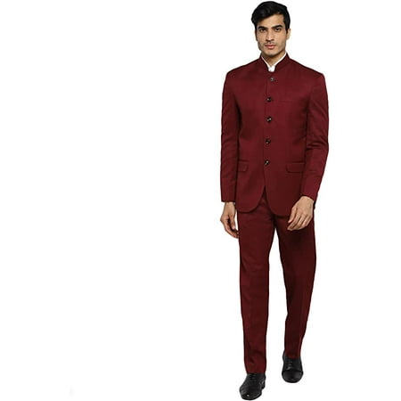 Royal Kurta Men s Regular Fit Bandhgala Suit (123K12_Maroon_Coat-42 & Pant-36)