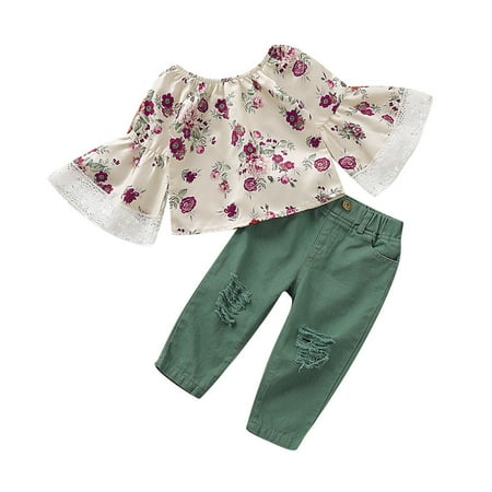1-6Y 2PCS Toddler Kids Baby Girl Clothes Sets Long Lace Flare Sleeve Floral T-Shirt Tops+Ripped Jeans Pants Outfit Clothes
1-6Y 2PCS Toddler Kids Baby Girl Clothes Sets Long Lace Flare Sleeve Floral T-Shirt Tops+Ripped Jeans Pants Outfit Clothes