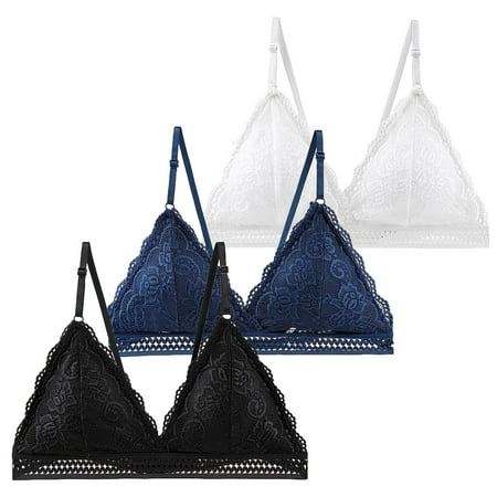 Popvcly Women s Bra French Lace Triangle Cup Underwear Deep V Breathable Comfort Wirefree Bra 3-Pack
Popvcly Women s Bra French Lace Triangle Cup Underwear Deep V Breathable Comfort Wirefree Bra 3-Pack