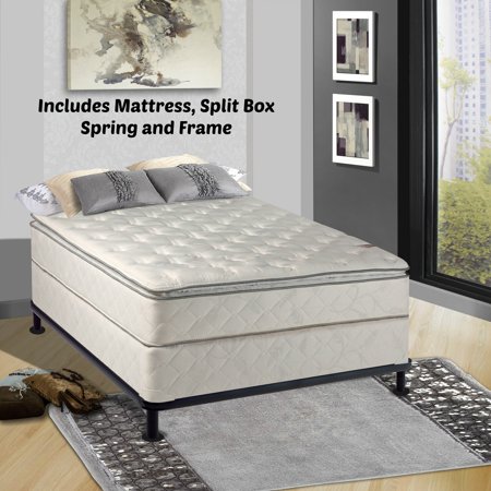 Continental Sleep, 10-Inch Fully Assembled Pillow Top Innerspring Mattress and 8" Split Box Spring with Frame, King Size