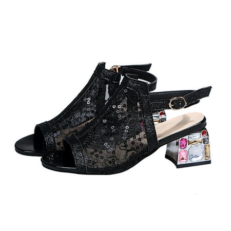 Pntutb Womens Sandals Clearance Ladies Clearance Shoes High Heel Peep Toe Color Crystal Casual Bohemian Style