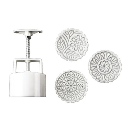 150g Mooncake Barrel Mold with 3pcs Flower Stamps Hand Press Moon Cake Pastry