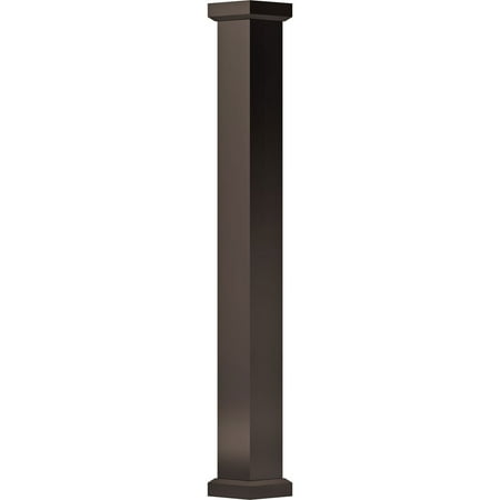 6" x 9' Endura Aluminum Empire Style Column, Square Shaft (Load-Bearing 12,000 lbs), Non-Tapered, Textured Brown Finish w/ Capital & Base