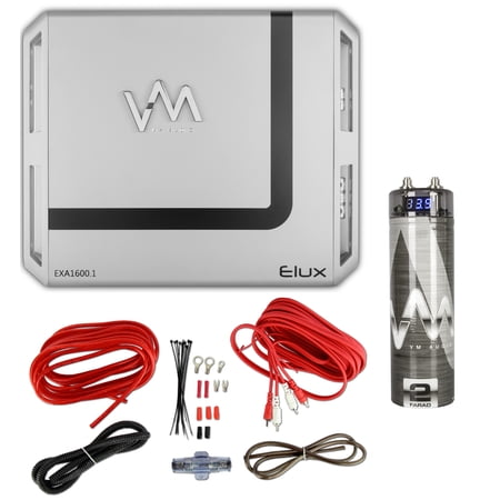 VM Audio EXA1600.1 1600W Mono Car Amp + Red 8 Gauge Wiring Kit + 2.0 Capacitor