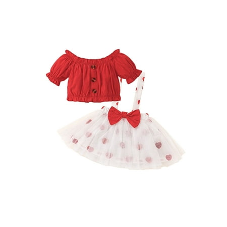 2Pcs Toddler Baby Girls Outfits Short Sleeves Tops + Heart Print Suspenders Skirt Clothes Red 3 Years
2Pcs Toddler Baby Girls Outfits Short Sleeves Tops + Heart Print Suspenders Skirt Clothes Red 3 Years