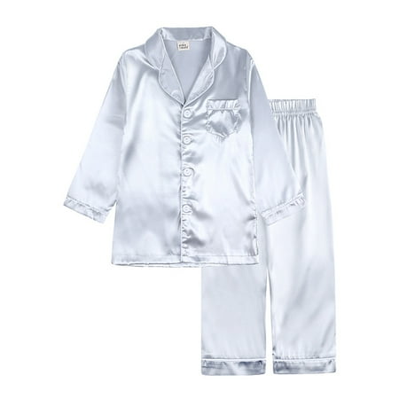 Girls & Boys Satin Pajamas Set 2Pcs Silk Nightwear Button-Down Sleepwear for Toddler kids Silver 2-3Y
Girls & Boys Satin Pajamas Set 2Pcs Silk Nightwear Button-Down Sleepwear for Toddler kids Silver 2-3Y