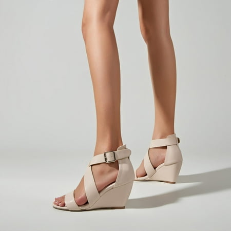 Qepwscx Fashion Wedge Heel Sandals Women Cross Straps Plus Size Women s Shoes