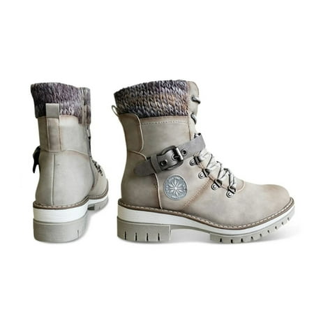 Inkach Women Boots Autumn And Winter Europe And America Wool Stitching Boots Wool Boots